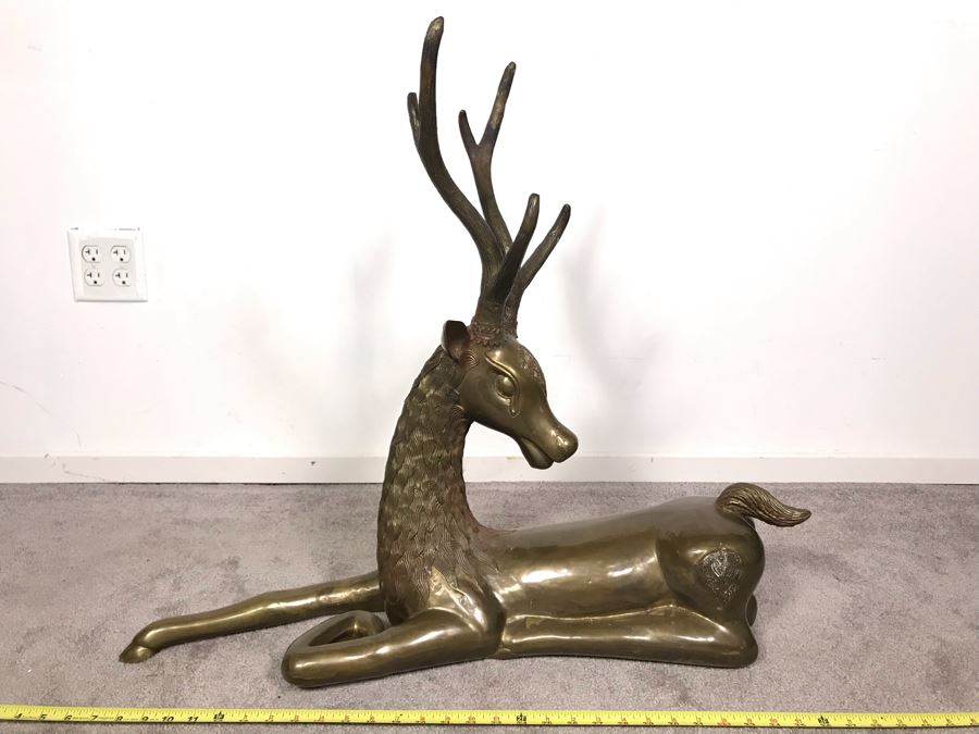 Large Vintage Brass Indian Deer Sculpture 31'W X 9'D X 27'H [Photo 3]