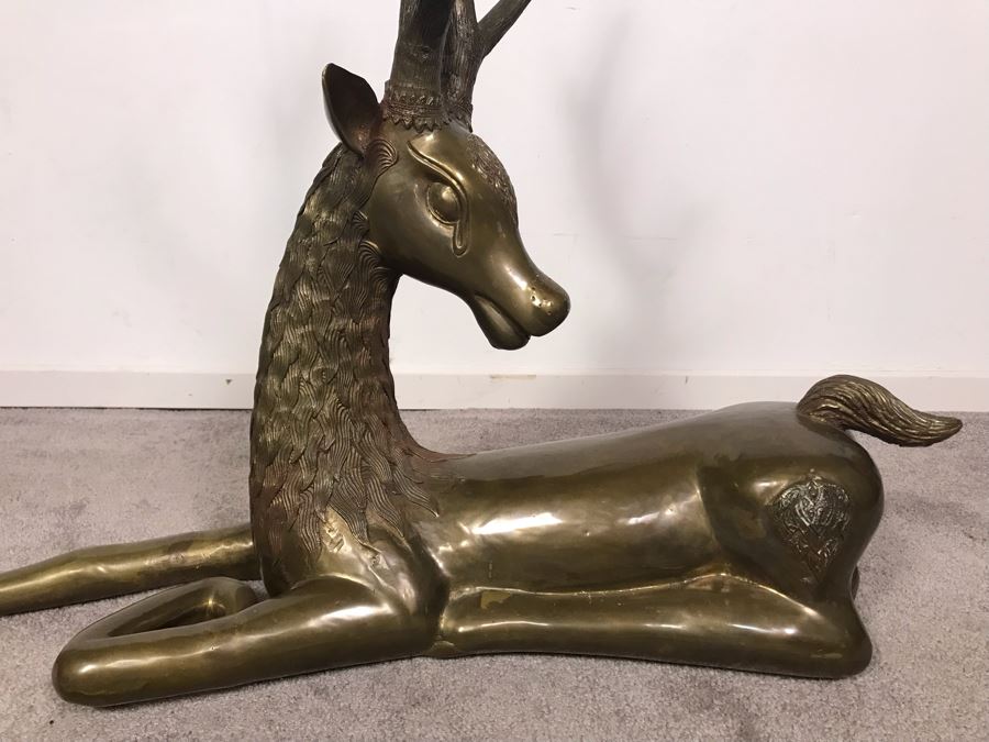 Large Vintage Brass Indian Deer Sculpture 31'W X 9'D X 27'H [Photo 5]