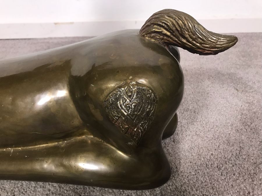 Large Vintage Brass Indian Deer Sculpture 31'W X 9'D X 27'H [Photo 7]