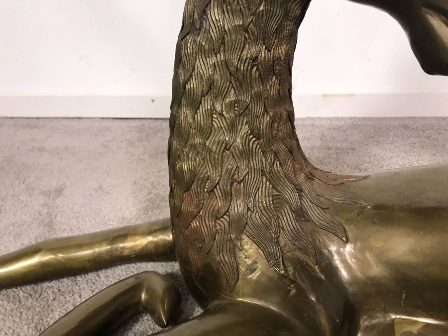 Large Vintage Brass Indian Deer Sculpture 31'W X 9'D X 27'H [Photo 8]