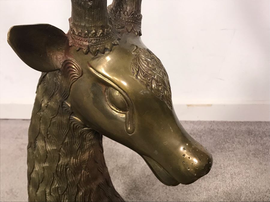 Large Vintage Brass Indian Deer Sculpture 31'W X 9'D X 27'H [Photo 10]
