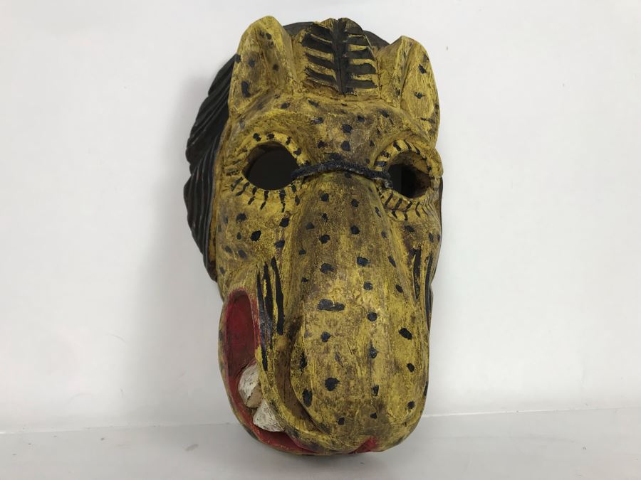 Vintage Hand Carved Hand Painted Mask From Guatemala 7'W X 10'H X 3.5'D [Photo 2]