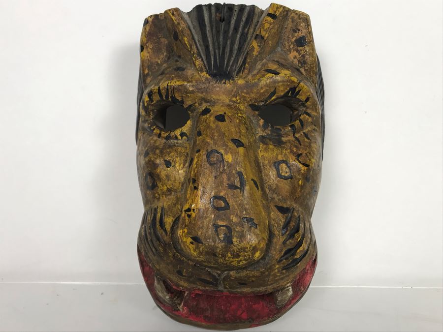 Vintage Hand Carved Hand Painted Mask From Guatemala 6'W X 9'H X 4'D