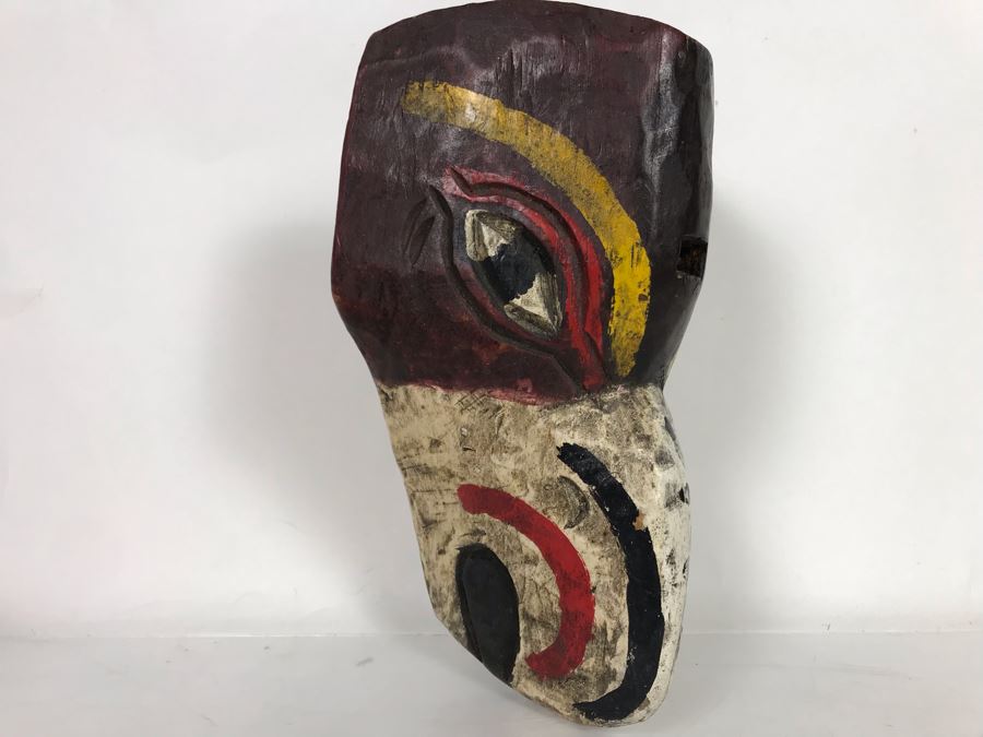Vintage Hand Carved Hand Painted Mask 6'W X 9'H X 4.5'D