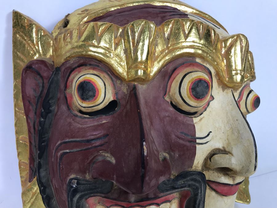 Vintage Hand Painted Wooden Two Face Balinese Mask 9'W X 8'H X 3'D [Photo 5]
