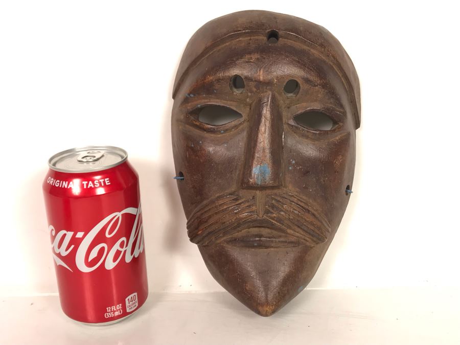 Vintage Hand Carved Wooden Mask 6'W X 8.5'H X 2'D