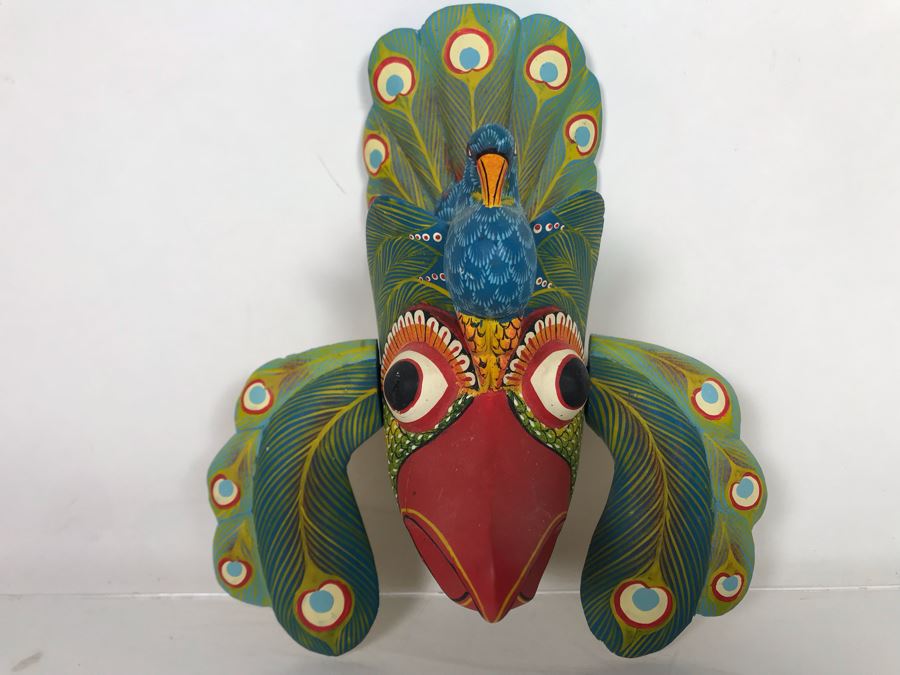 Vintage Hand Painted Wooden Relief Carved Peacock Wall Decor 6'W X 7'H X 2.5'D [Photo 1]