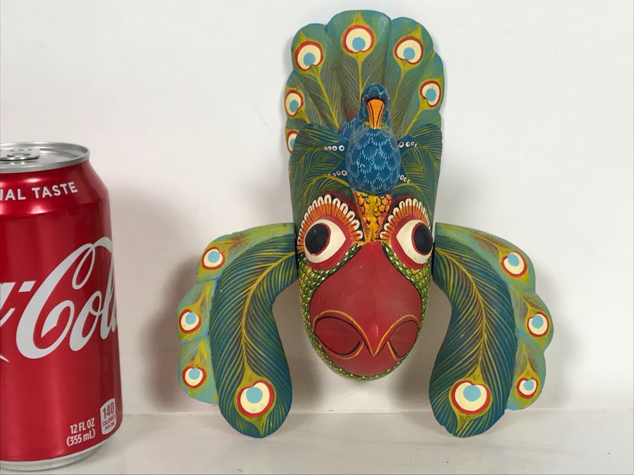 Vintage Hand Painted Wooden Relief Carved Peacock Wall Decor 6'W X 7'H X 2.5'D [Photo 3]