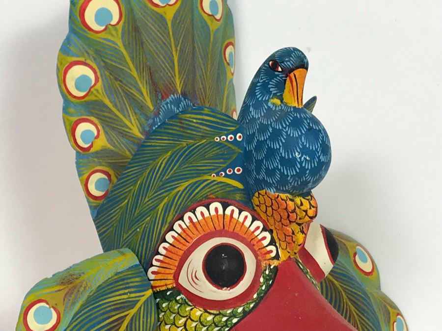 Vintage Hand Painted Wooden Relief Carved Peacock Wall Decor 6'W X 7'H X 2.5'D [Photo 5]