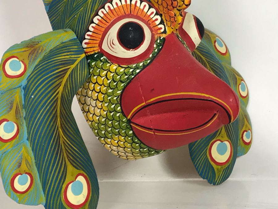 Vintage Hand Painted Wooden Relief Carved Peacock Wall Decor 6'W X 7'H X 2.5'D [Photo 6]