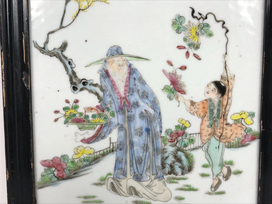 Vintage Signed Chinese Hand Painted Porcelain Tile 8'W X 11'H [Photo 4]