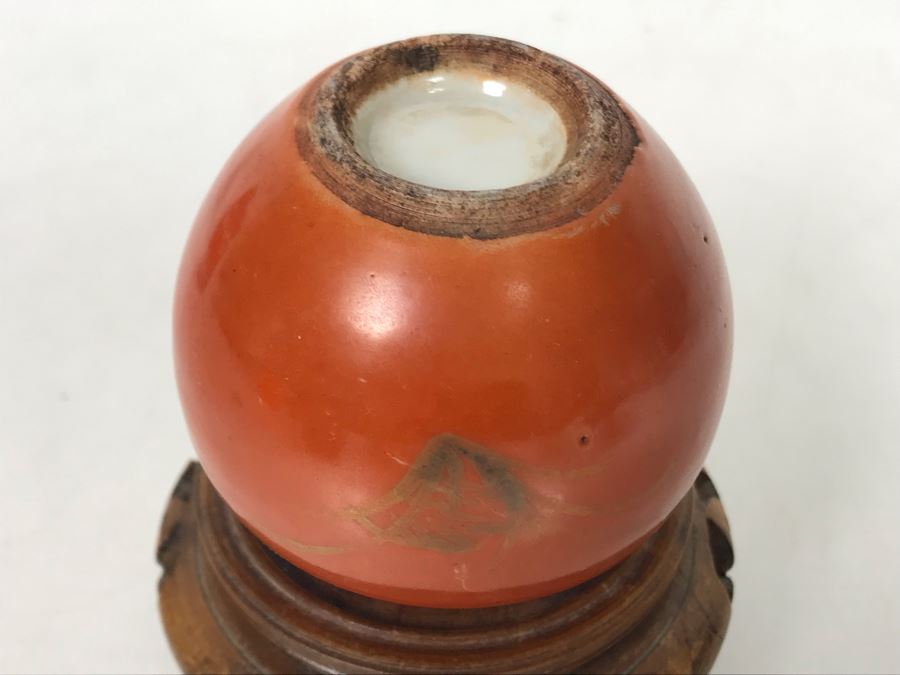 Small Old Asian Porcelain Pottery 2'H With Wooden Stand [Photo 6]