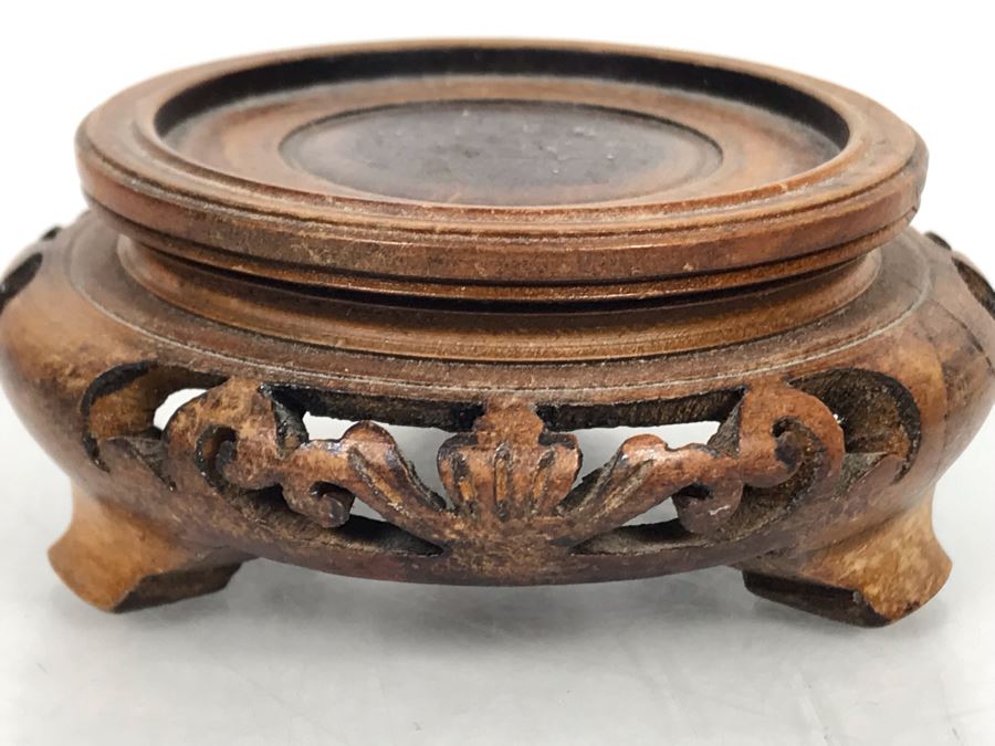 Small Old Asian Porcelain Pottery 2'H With Wooden Stand [Photo 8]