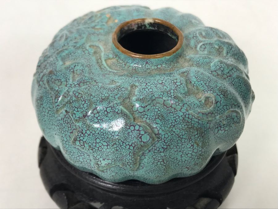 Small Vintage Porcelain Pottery 1.5'H X 2.5'W (Slight Chip In Rim) With Stand [Photo 3]