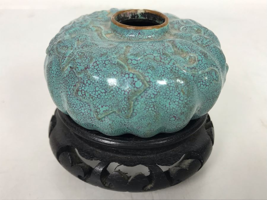 Small Vintage Porcelain Pottery 1.5'H X 2.5'W (Slight Chip In Rim) With Stand [Photo 2]