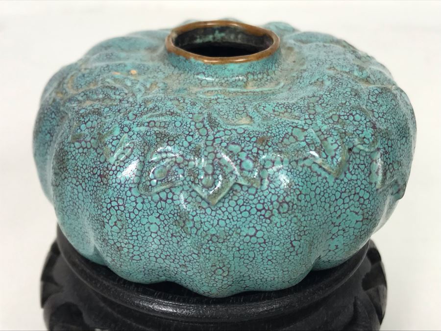 Small Vintage Porcelain Pottery 1.5'H X 2.5'W (Slight Chip In Rim) With Stand [Photo 5]