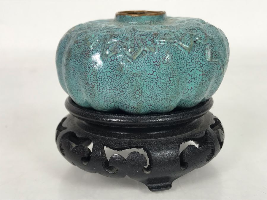 Small Vintage Porcelain Pottery 1.5'H X 2.5'W (Slight Chip In Rim) With Stand [Photo 6]