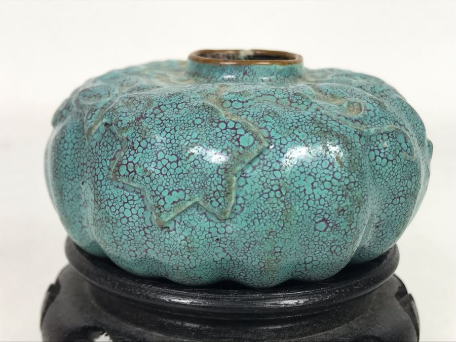 Small Vintage Porcelain Pottery 1.5'H X 2.5'W (Slight Chip In Rim) With Stand [Photo 4]