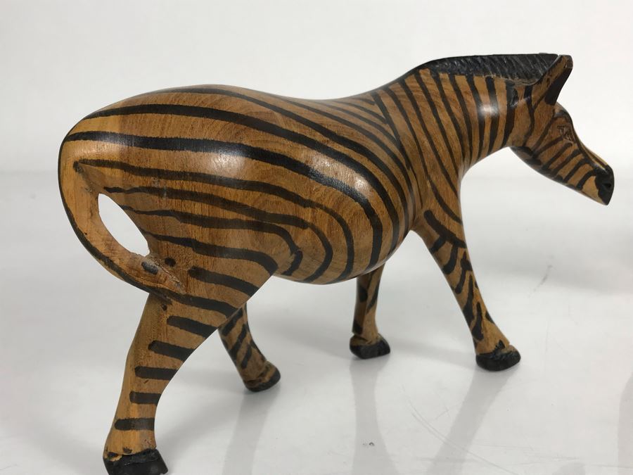 Collection Of African Animals (3 Carved Wooden Animals And One Metal Big Horn Sheep Sculpture) [Photo 9]