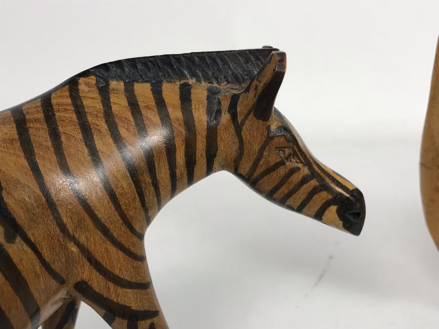 Collection Of African Animals (3 Carved Wooden Animals And One Metal Big Horn Sheep Sculpture) [Photo 10]