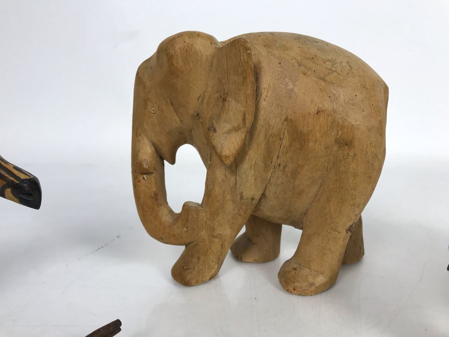 Collection Of African Animals (3 Carved Wooden Animals And One Metal Big Horn Sheep Sculpture) [Photo 6]