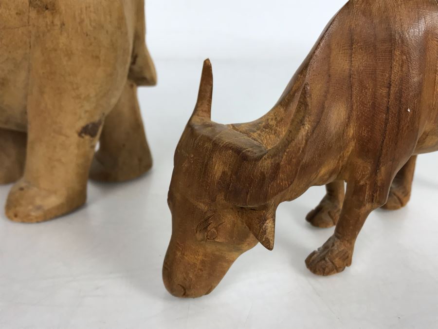 Collection Of African Animals (3 Carved Wooden Animals And One Metal Big Horn Sheep Sculpture) [Photo 8]