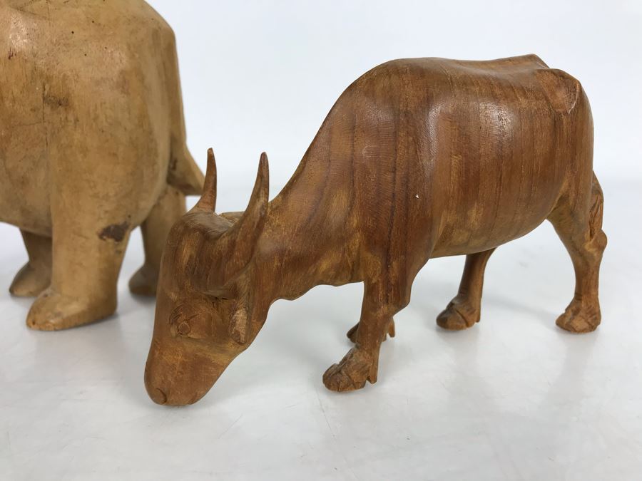 Collection Of African Animals (3 Carved Wooden Animals And One Metal Big Horn Sheep Sculpture) [Photo 7]