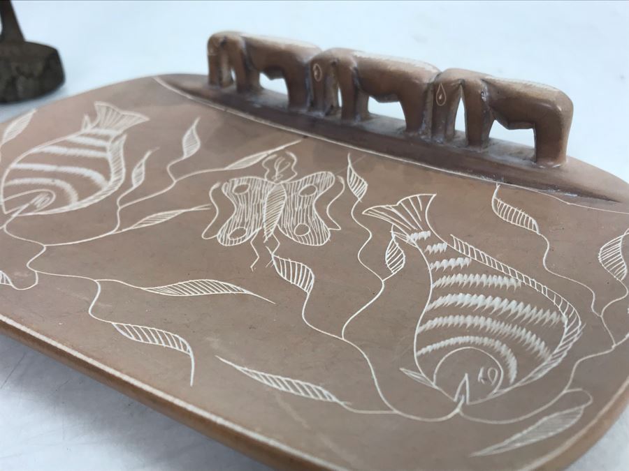 Collection Of African Wooden And Stone Sculptures Including African Fertility Figure Doll [Photo 16]