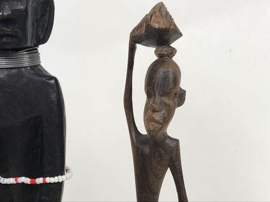 Collection Of African Wooden And Stone Sculptures Including African Fertility Figure Doll [Photo 13]