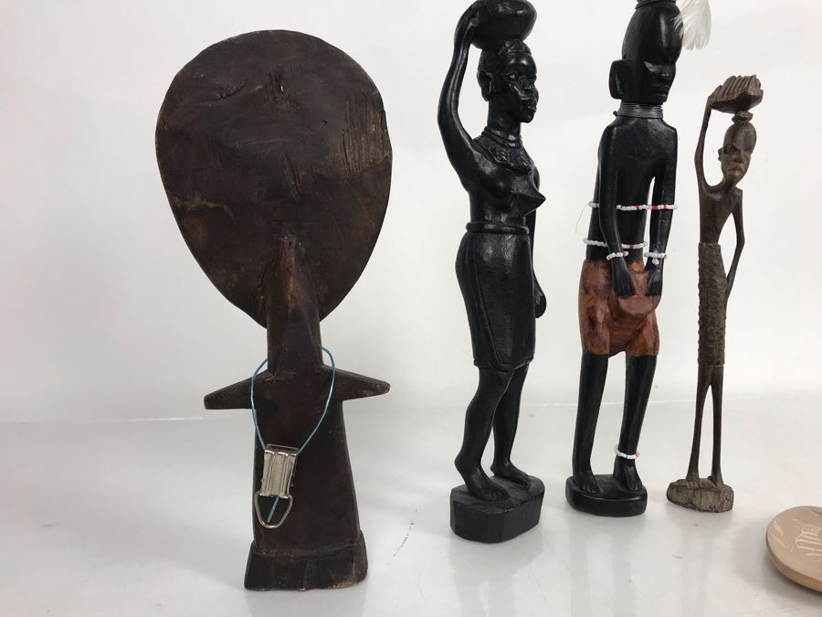 Collection Of African Wooden And Stone Sculptures Including African Fertility Figure Doll [Photo 23]