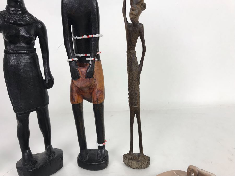 Collection Of African Wooden And Stone Sculptures Including African Fertility Figure Doll [Photo 14]