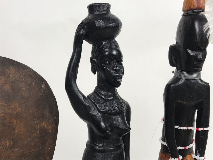 Collection Of African Wooden And Stone Sculptures Including African Fertility Figure Doll [Photo 7]