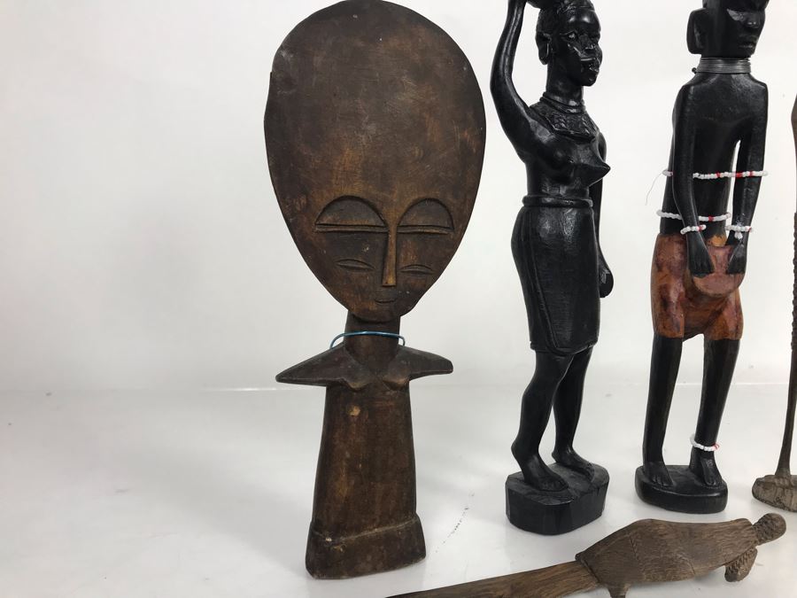 Collection Of African Wooden And Stone Sculptures Including African Fertility Figure Doll [Photo 4]