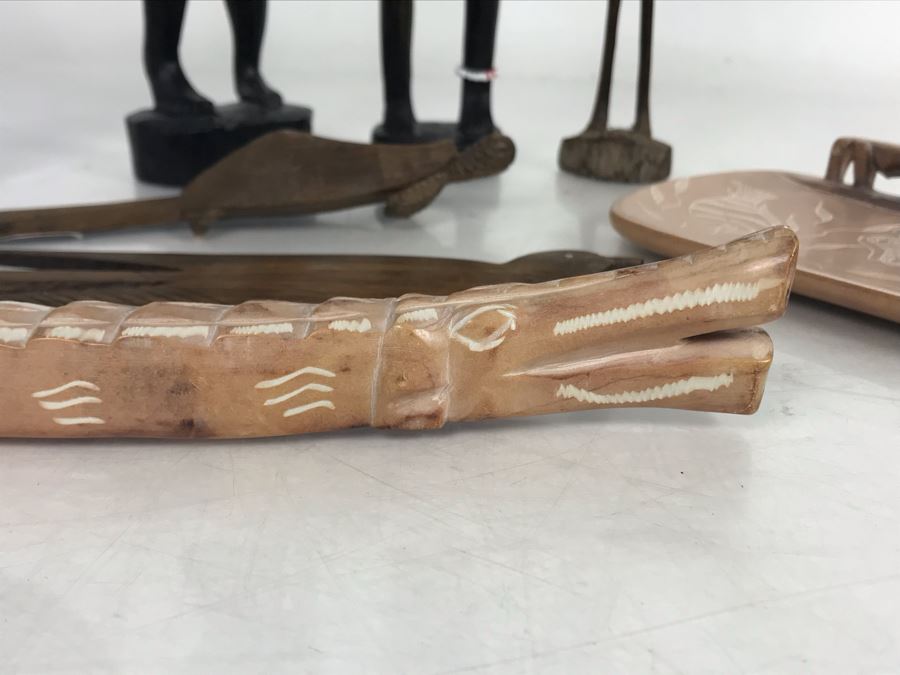 Collection Of African Wooden And Stone Sculptures Including African Fertility Figure Doll [Photo 17]