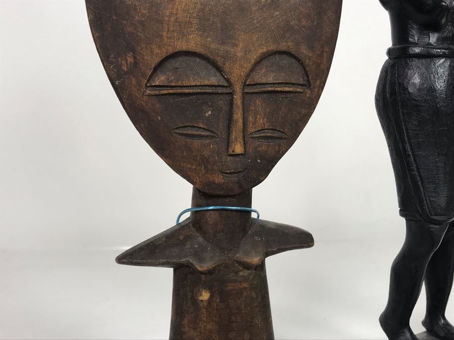 Collection Of African Wooden And Stone Sculptures Including African Fertility Figure Doll [Photo 5]