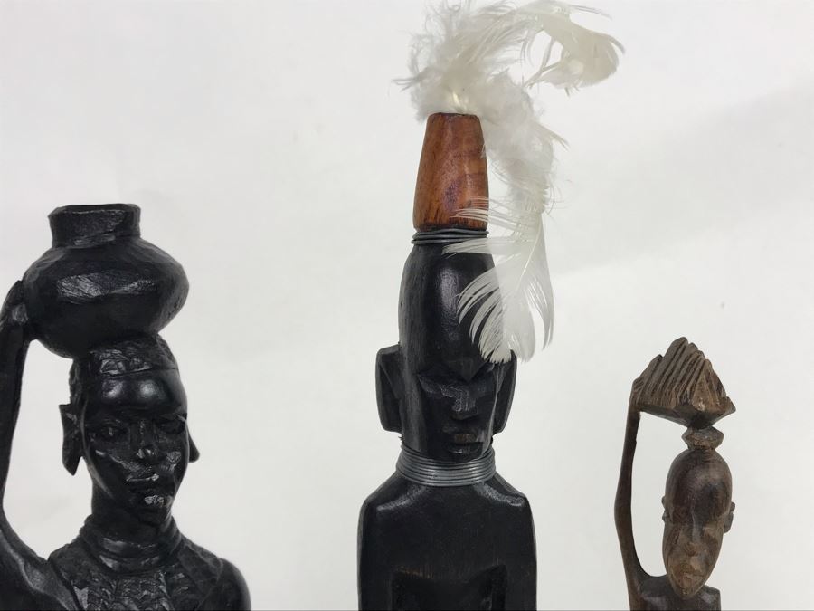 Collection Of African Wooden And Stone Sculptures Including African Fertility Figure Doll [Photo 11]