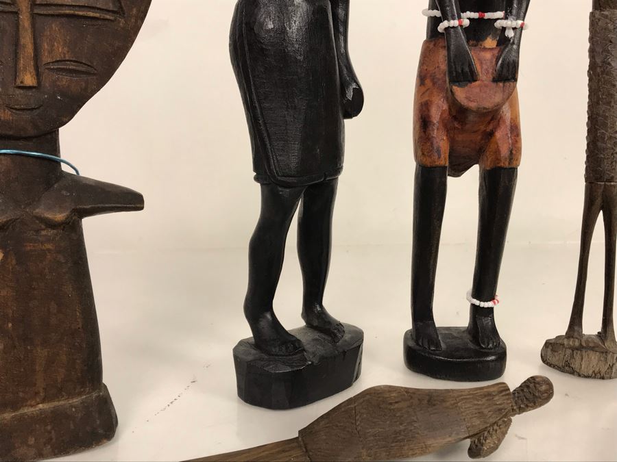 Collection Of African Wooden And Stone Sculptures Including African Fertility Figure Doll [Photo 9]