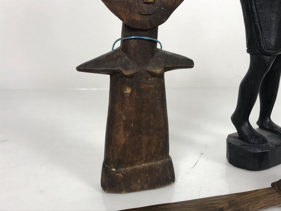 Collection Of African Wooden And Stone Sculptures Including African Fertility Figure Doll [Photo 6]