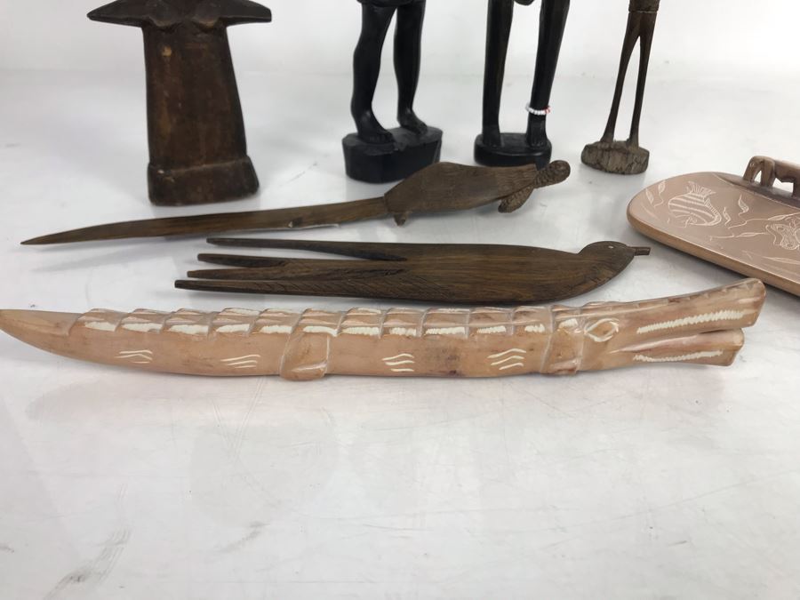 Collection Of African Wooden And Stone Sculptures Including African Fertility Figure Doll [Photo 18]