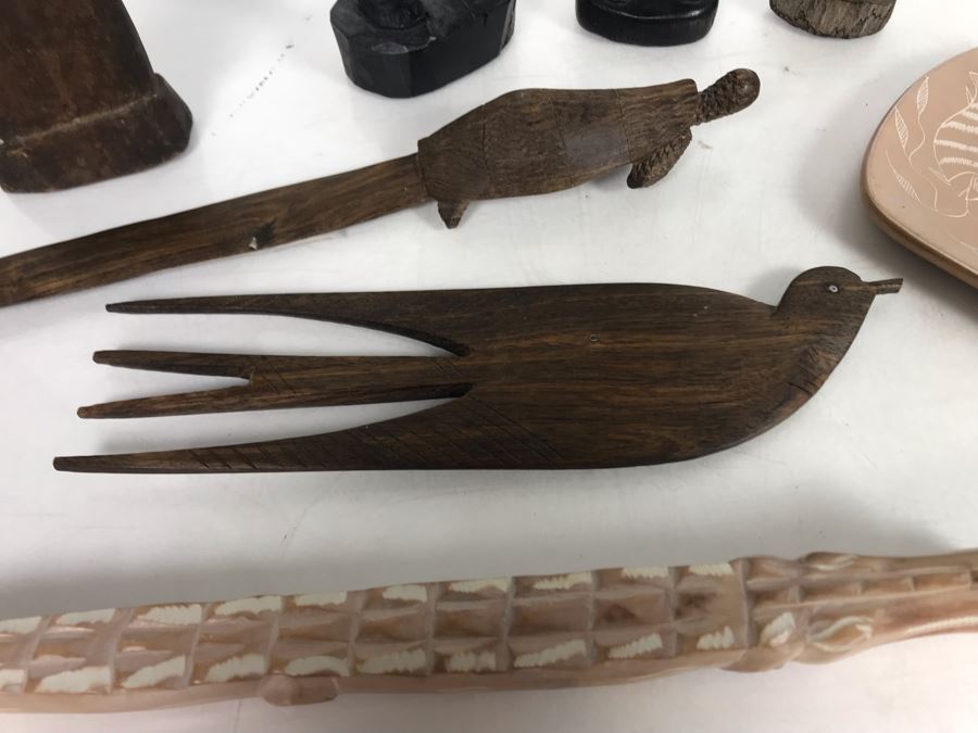 Collection Of African Wooden And Stone Sculptures Including African Fertility Figure Doll [Photo 19]