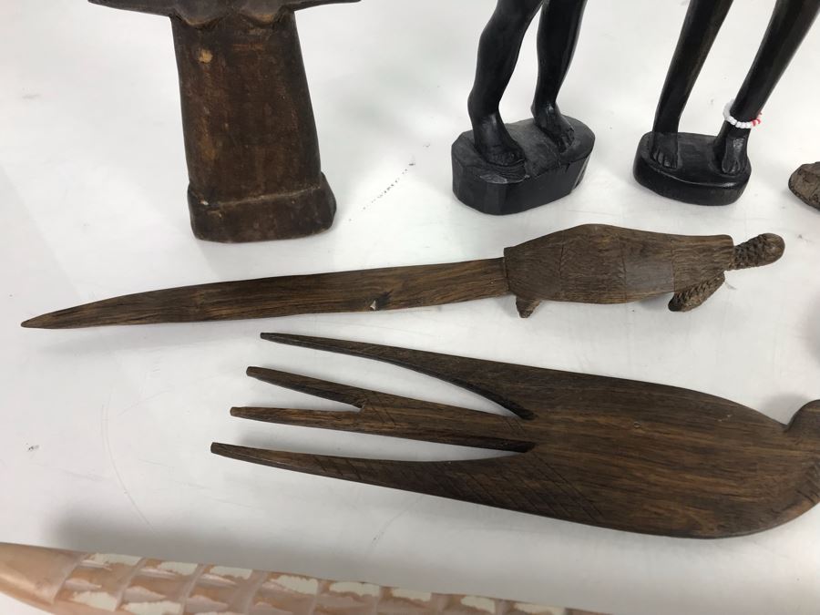 Collection Of African Wooden And Stone Sculptures Including African Fertility Figure Doll [Photo 20]