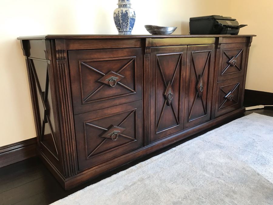 Custom Wooden Office Credenza With Four File Drawers And Center Cabinet Doors (Sold Empty) 68W X 20D X 34H (Retails $3,800) [Photo 6]
