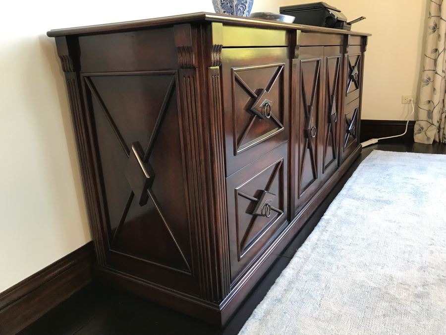 Custom Wooden Office Credenza With Four File Drawers And Center Cabinet Doors (Sold Empty) 68W X 20D X 34H (Retails $3,800) [Photo 4]