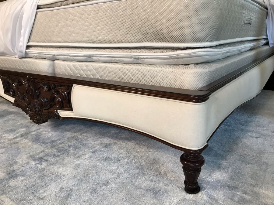 Stunning Marchand Upholstered Mahogany Carved Bed From Frontgate (Sold Out) - Does Not Include Mattress Or Boxspring (Retails $6,000) [Photo 9]
