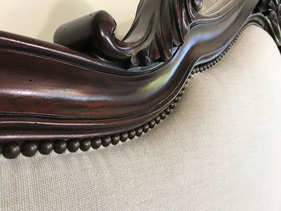 Stunning Marchand Upholstered Mahogany Carved Bed From Frontgate (Sold Out) - Does Not Include Mattress Or Boxspring (Retails $6,000) [Photo 8]