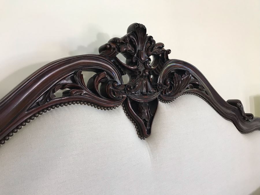 Stunning Marchand Upholstered Mahogany Carved Bed From Frontgate (Sold Out) - Does Not Include Mattress Or Boxspring (Retails $6,000) [Photo 7]