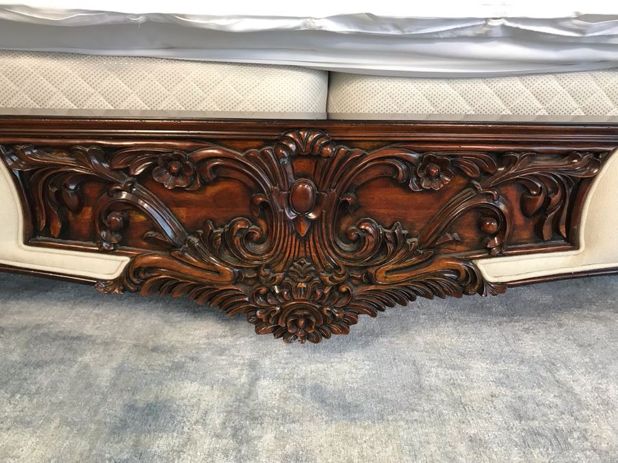 Stunning Marchand Upholstered Mahogany Carved Bed From Frontgate (Sold Out) - Does Not Include Mattress Or Boxspring (Retails $6,000) [Photo 4]