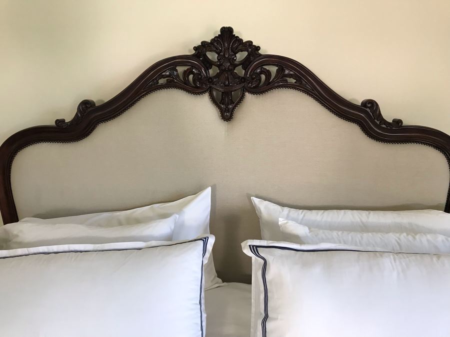 Stunning Marchand Upholstered Mahogany Carved Bed From Frontgate (Sold Out) - Does Not Include Mattress Or Boxspring (Retails $6,000) [Photo 5]