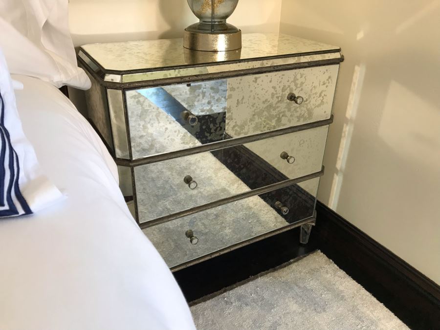 Pair Of Mirrored Nightstands By Currey & Company (Retails 3,400)