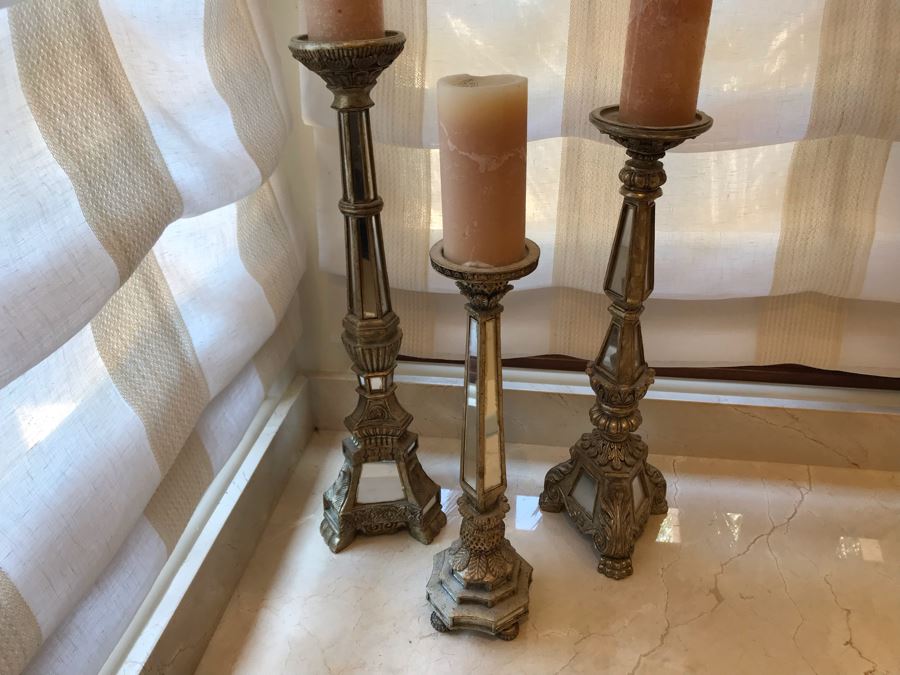 Set Of Three Mirrored Candle Holders 25H, 22H, 18H [Photo 9]